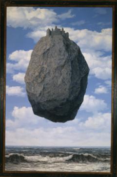 Rene' Magritte, Belgian, 1898-1967<br />
Le Chateau de Pyrenees (The Castle of the Pyrenees), 1959<br />
Oil on canvas, 200 X 145 cm<br />
The Israel Museum, Jerusalem<br />
Gift of Harry Torczyner, New York<br />
B85.0081<br />
