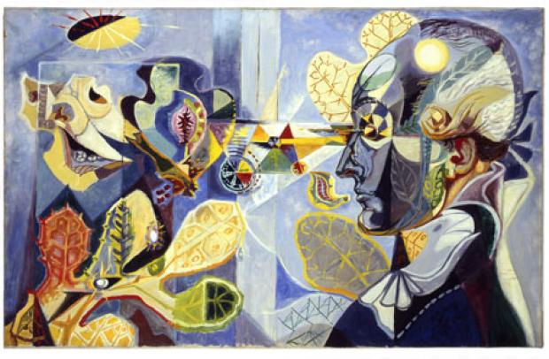 Andre' Masson<br />
Goethe and the Metamorphosis of Plants, 1940<br />
Oil on canvas, 73 X 116<br />
The Israel Museum, Jerusalem<br />
The Vera and Arturo Schwarz Collection of Dada and Surrealist Art<br />
B03.0077